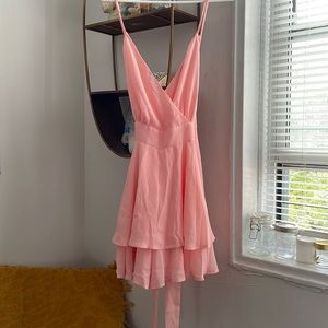 Soft pink spaghetti strap, criss cross back, romper
